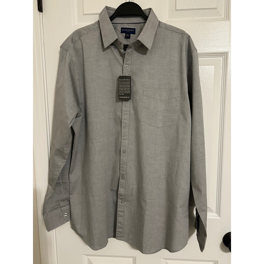 Banana Republic Mens XXL Grey Cotton Oxford Long Sleeve Button Down Shirt NWT